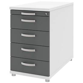 Anstellcontainer BARI, 4 Schübe & 1 Utensilienauszug, abschließbar, B 433 x T 800 x H 720 mm, weiß/anthrazit