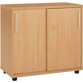 Anstellschiebetürenschrank, aus Holz, 2 Fachböden, B 800 mm x T 421 x H 750 mm, Buche