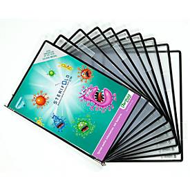 Antibakterielle Sichttafeln Tarifold, für Sichttafelsystem Sterifold, Hochformat A4, oben offen, PVC, schwarz, 10 St.