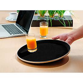 Antirutsch-Tablett Esmeyer® TENNESSEE, rund, ø 355 mm, stapelbar, Fiberglas & Gummioberfläche, schwarz