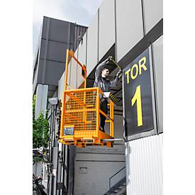 Arbeitsbühne für Stapler Typ MB-II, für 2 Personen, bis 300 kg, L 1040 x B 1300 x H 2155 mm, gelborange RAL 2000