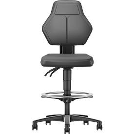 Arbeitsdrehstuhl Allrounder, o. Armlehnen, Permanentkontakt, m. Sitz-Stopp-Rollen, PU-Polster, schwarz