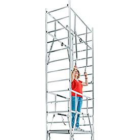 Arbeitsgerüst 1. Aufstockung MONTO® ClimTec, zusätzliche Arbeitshöhe 2 m, höhenverstellbare Belagbühne mit Luke, V-Traverse, bis 200 kg/m², Aluminium