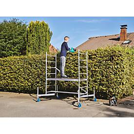 Arbeitsgerüst Grundgerüst MONTO® ClimTec, Arbeitshöhe 3 m, höhenverstellbare Belagbühne mit Luke, V-Traverse, bis 200 kg/m², Aluminium