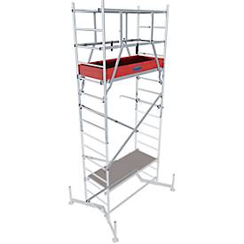 Arbeitsgerüst Grundgerüst MONTO® ClimTec, Arbeitshöhe 3 m, höhenverstellbare Belagbühne mit Luke, V-Traverse, bis 200 kg/m², Aluminium