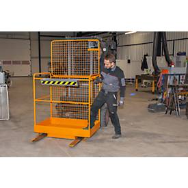 Arbeitskorb Bauer Typ SIKO-G, entspricht DGUV 208-031, bis 2 Personen & bis 300 kg, Standfläche 740 x 1140 mm, Werkzeugablage & Einfahrtaschen, Stahl