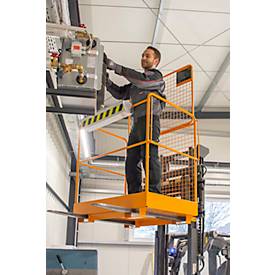 Arbeitskorb Bauer Typ SIKO-G, entspricht DGUV 208-031, bis 2 Personen & bis 300 kg, Standfläche 740 x 1140 mm, Werkzeugablage & Einfahrtaschen, Stahl