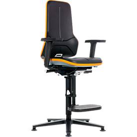 Arbeitsstuhl bimos NEON, Synchronmechanik, Grundmodell ohne Polsterelement, Gleiter + Aufstieg, Flexband orange
