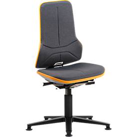 Arbeitsstuhl bimos NEON, Synchronmechanik, Grundmodell ohne Polsterelement, mit Gleitern, Flexband orange