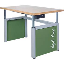 Arbeitstisch Bedrunka+Hirth Hydline, elektrisch höhenverstellbar, bis 600 kg, Buche-Multiplex-Arbeitsplatte, B 2000 x T 750 x H 700-1100 mm