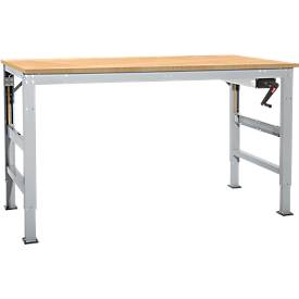 Arbeitstisch Ergo K, m. Kurbel, 1250 x 800 mm, Tischplatte Multiplex, alusilber