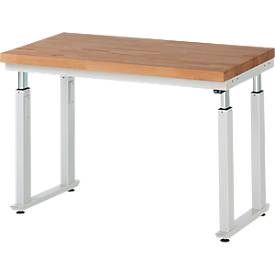 Arbeitstisch Serie adlatus 600, 1250 x 900 x 740-1140 mm, Buche-Massiv-Platte