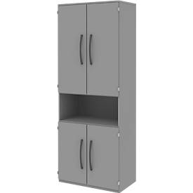 Archiefkast BARI, 6 ordnerhoogten, 3 legborden, 1 open vak, B 819 x D 430 x H 2174 mm, middengrijs/middengrijs