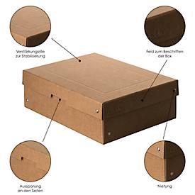 Archivbox Falken PureBox Nature A4, für bis zu 1250 Blatt, mit Beschriftungsfeld, L 320 x B 240 x Füllhöhe 100 mm, FSC®-Pappe, braun