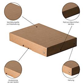 Archivbox Falken PureBox Nature A5, für bis zu 500 Blatt, mit Beschriftungsfeld, L 250 x B 180 x Füllhöhe 40 mm, FSC®-Pappe, braun