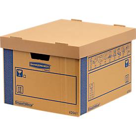Archivbox SmoothMove™ Prime FastFold®, Volumen 47,5 l, vorgedruckte Beschriftungsfelder, abnehmbarer Deckel, Tragegriffe, stapelbar, FSC®-Karton, 100 % recycelbar, 5 Stück