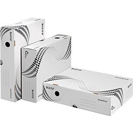 Archivboxen Leitz® Easyboxx 80, DIN A4, Aufbau-Automatik, Deckel, Griffloch Beschriftungsfeld, B 80 mm, weiß, 25 Stück