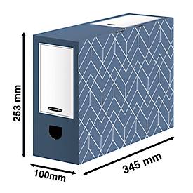 Archivschachtel BANKERS BOX® Décor, FSC®-zertifizierter Karton ,B 100 x T 345 x H 253 mm, für DIN A4 Formate, schieferblau, 5 Stück