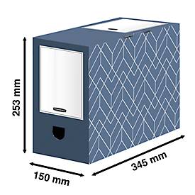 Archivschachtel BANKERS BOX® Décor, FSC®-zertifizierter Karton, B 150 x T 345 x H 253 mm, für DIN A4 Formate, schieferblau, 5 Stück
