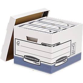 Archivschachteln BANKERS BOX® Serie System Standard, bis A4, stapelbar, mit Deckel, B 335 x T 404 x H 292 mm, FSC®-Recyclingpappe, blau-weiß, 10 Stück