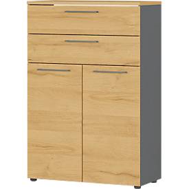 Armario archivador Agenda Home, 3 compartimentos, 800 mm (ancho) x 400 mm (profundidad) x 1200 mm (alto), 2 cajones, grafito/roble