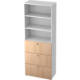 Armario combinado TOPAS LINE, 6 alturas de archivo, estantería y archivador colgante, decoración blanco/roble
