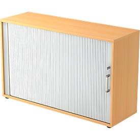 Armario de persiana transversal TARVIS, 2 alturas de archivo, An 1200 x P 400 x Al 825 mm, con cerradura, apilable, acabado en haya/aluminio plateado