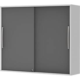 Armario superpuesto de puertas correderas BARI, 4 estantes, cerradura, tabique central, An 1200 x P 430 x Al 1057 mm, gris claro/antracita