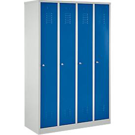 Armoire, 4 portes, L 1170 x H 1800 mm, serrure à cylindre, gris clair/bleu gentiane