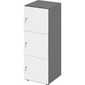 Armoire à casiers verrouillables Topas Line, 3 hauteurs de classeurs, 3 compartiments, serrure à cylindre, L 400 x P 420 x H 1100 mm, graphite/blanc