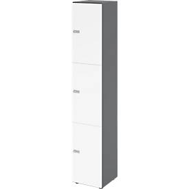 Armoire à casiers verrouillables Topas Line, 6 hauteurs de classeurs, 3 compartiments, serrure à combinaison, L 400 x P 420 x H 2156 mm, graphite/blanc