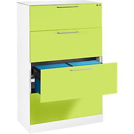 Armoire à dossiers suspendus ASISTO C 3000, 4 tiroirs, 2 rangées, l. 800 mm, avec panneaux acoustiques, blanc/jaune-vert