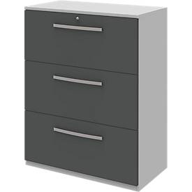 Armoire à dossiers suspendus BARI, 3 tiroirs, verrouillage central, l. 819 x P 430 x H 1117 mm, gris clair/anthracite