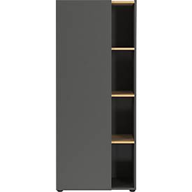 Armoire à étagères Athen, 4 compartiments, 3 tablettes, 1 porte sans poignée, 5 patins, L 610 x P 340 x H 1450 mm, bois, graphite/chêne Navarra