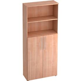Armoire à étagères TARA, 5 hauteurs de classeur, 3 étagères, portes supérieures/inférieures, l. 800 x P 346 x H 1880 mm, coloris noyer