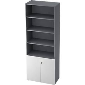 Armoire à étagères TOPAS LINE, 4 HC Étagère/2 HC Portes, graphite/blanc