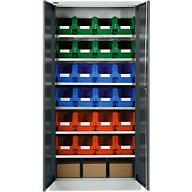 Armoire à matériel MSI 2409, avec 24 bacs LF 322, 6 tablettes, L 950 x P 400 x H 1935 mm, acier, gris clair/gris anthracite