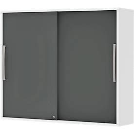 Armoire à monter à porte coulissante BARI, 4 tablettes, serrure, avec cloison médiane, l. 1200 x P 430 x H 1057 mm, blanc/anthracite