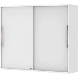 Armoire à monter à porte coulissante BARI, 4 tablettes, serrure, avec cloison médiane, l. 1200 x P 430 x H 1057 mm, blanc