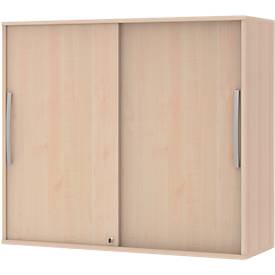 Armoire à monter à porte coulissante BARI, 4 tablettes, serrure, avec cloison médiane, l. 1200 x P 430 x H 1057 mm, coloris érable