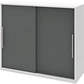 Armoire à porte coulissante BARI, 4 tablettes, serrure, avec cloison médiane, l. 1200 x P 430 x H 1117 mm, blanc/anthracite