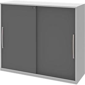 Armoire à porte coulissante BARI, 4 tablettes, serrure, avec cloison médiane, l. 1200 x P 430 x H 1117 mm, gris clair/anthracite