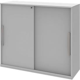 Armoire à porte coulissante BARI, 4 tablettes, serrure, avec cloison médiane, l. 1200 x P 430 x H 1117 mm, gris clair
