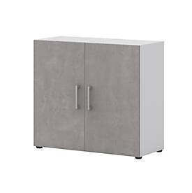 Armoire à portes battantes TEMPIO -  en bois - 2 OH - l.800 x P 340 x H 720 mm - blanc/béton