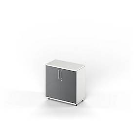 Armoire à portes battantes TETRIS WOOD - l. 800 x P 421 x H 800 mm (hauteur patins inclus) - 2 HC - blanc et graphite - notre marque Schäfer Shop Genius
