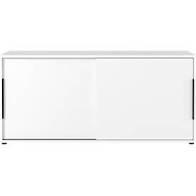 Armoire à portes coulissantes Porto, 2 portes, côté central et 4 étagères, 1 HC, L 1600 x P 400 x H 740 mm, blanc