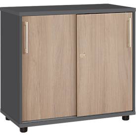 Armoire à portes coulissantes Schäfer Shop Select, en bois, 2 étagères, L 800 mm x P 421 x H 750 mm, graphite/chêne