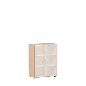 Armoire à portes vitrées ALICANTE, 3 hauteurs de classeurs, l. 800 x P 420 x H 1104 mm, coloris hêtre