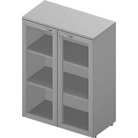 Armoire à portes vitrées ARLON OFFICE, 3 hauteurs de classeurs, portes avec cadre, l. 900 mm, gris clair/alu