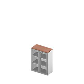Armoire à portes vitrées ARLON OFFICE, 3 hauteurs de classeurs, portes avec cadre, l. 900 mm, noyer